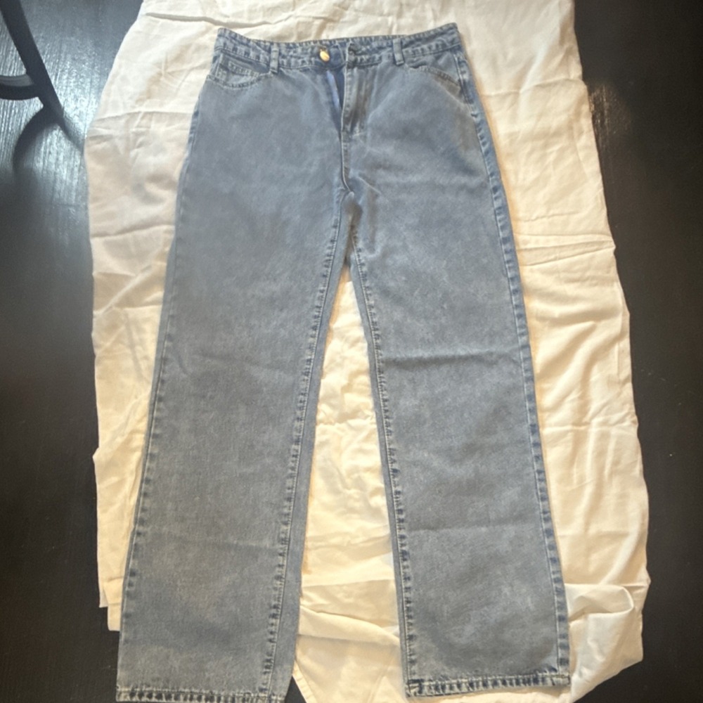 Unbranded Womens Size L Straight Leg Jeans Medium‎ Wash Blue Denim High Rise